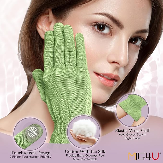 MIG4U Moisturizing Beauty Gloves Touchscreen Overnight Sleeping Glove for Women Dry Hands, Nighttime Lotion, Eczema, SPA, Cosmetic Treatment, Apple Green 3 Pairs Size L/XL