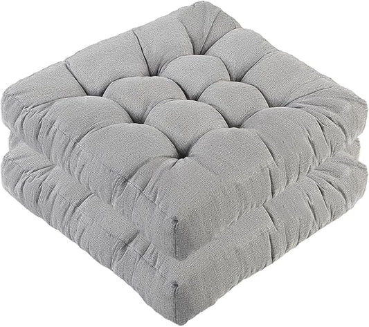 Meditation Floor Cushions Set of 2, Thickened Floor Pillow for Adults, Large Square Pillows Seat Cushion for Tatami Living Room Yoga, Memory Sponge Block Added, 22x22 Inch, Grey