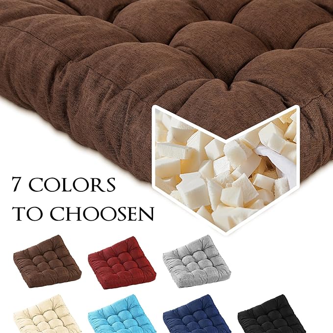Meditation Floor Cushions, Thickened Floor Pillow for Adults, Large Square Pillows Seat Cushion for Tatami Living Room Yoga, Memory Sponge Block Added, 22x22 Inch, Brown