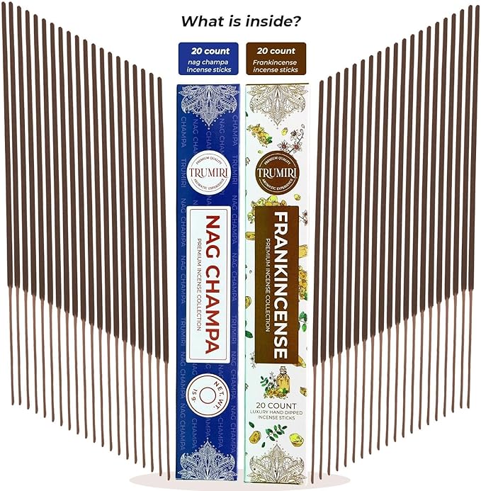 Trumiri Incense Sticks - Combo Pack of 35 Insence-Sticks - 15 Nag Champa + 20 Frankincense - Insenses - Insents - Incents - Inscense - Incence - Incienso - All Natural Incense Sticks