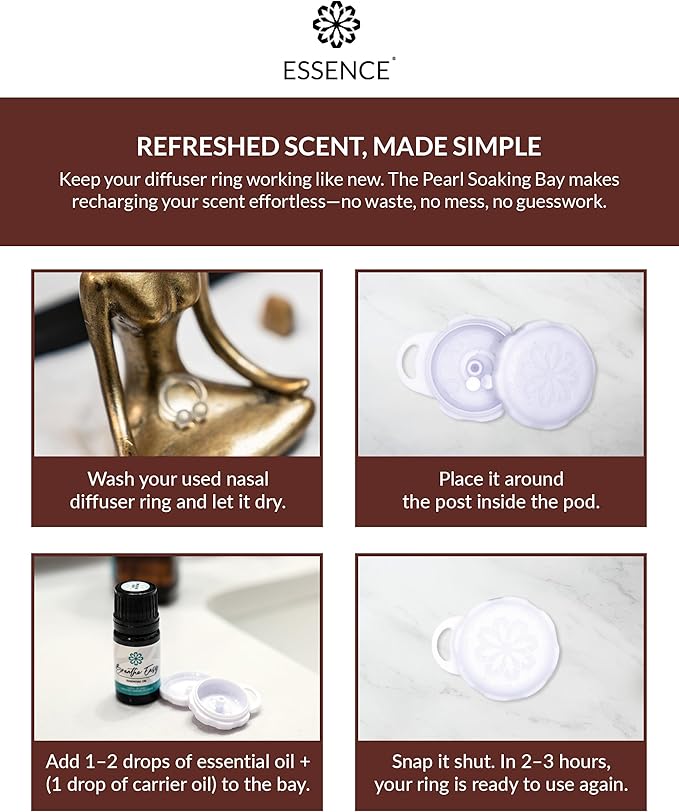 Essence Pearl Travel Case - Wearable Aromatherapy Kit with Nasal Diffuser Rings, Soaking Bay, and 5mL Essential Oil – Portable Wellness Gift Set for On?The?Go Self Care
