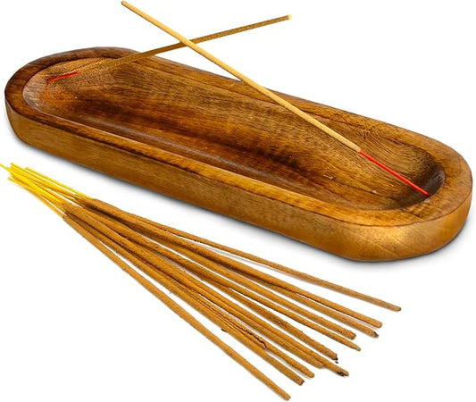 Incense Holder-Incense Burner/Ash Catcher-Handmade Wooden Insence Tray Home Decor 11x4x1.2 Inches