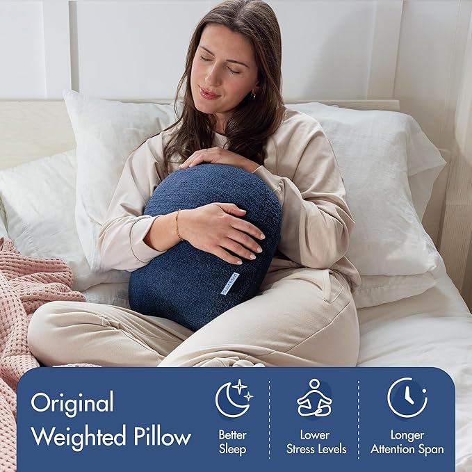Quiet Mind Weighted Pillow for Adults 6 Lbs - Get Better Sleep - Sustainably Made and Chemical Free - Machine Washable (Small, Blueberry)