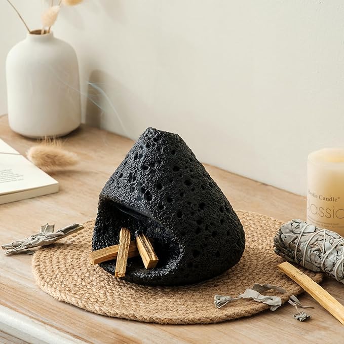 Palo Santo Holder, Modern Incense Burner for Sage, Palo Santo Sticks and Cones Burning, Mini Fireplace Chimney Smudge Bowl for Yoga, Meditation and Energy Cleansing Aromatic Home Decor