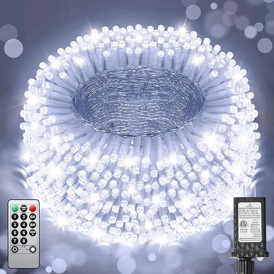 355FT 900 LED Christmas Lights, Extra Long Outdoor String Lights Waterproof, Timer & Memory, 8 Modes Dimmable Plug in Fairy Lights for Classroom Outside Tree Wedding Holiday Decorations, Cool White