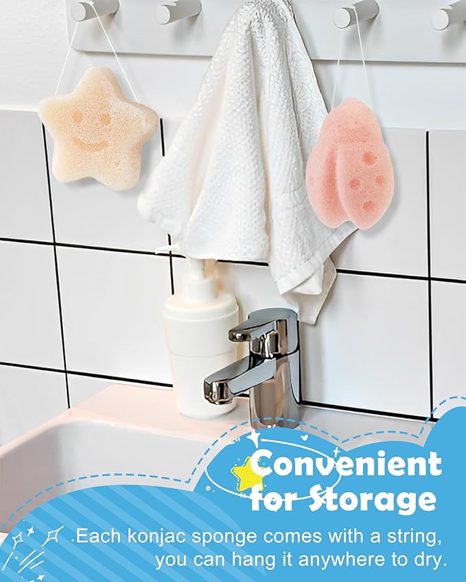 MoHern Konjac Baby Sponge for Bathing, 3Pcs Natural Cute Shapes, Kids Bath sponges for Infants, Toddler Bath time, Plant-Based, Extra Soft