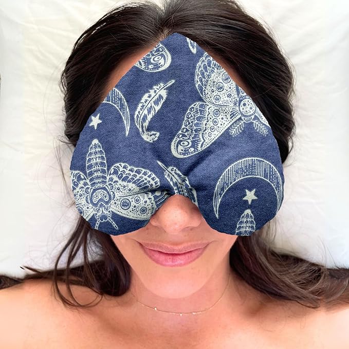 Butterfly Heart Eye Pillow for Women – Lavender + Flaxseed – Grounding Weighted Compress for Meditation, Sleep & Stress Relief – Indigo Calm Pattern – Sensory Wellness Gift