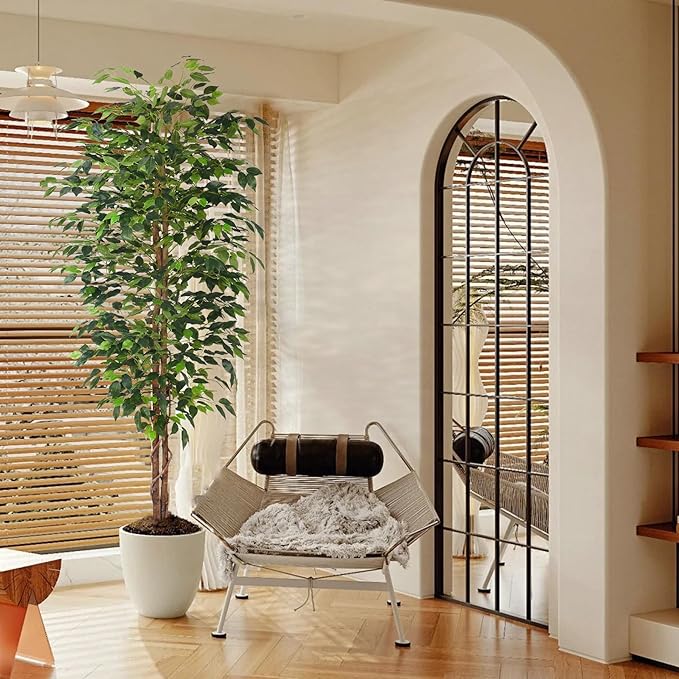 6FT Artificial Ficus Tree,Fake Plants with Sturdy Plastic Nursery Pot,Faux Ficus Trees for Home Office Living Room Farmhouse Indoor Outdoor Decor Perfect Housewarming Gift (6FT-1Pack)