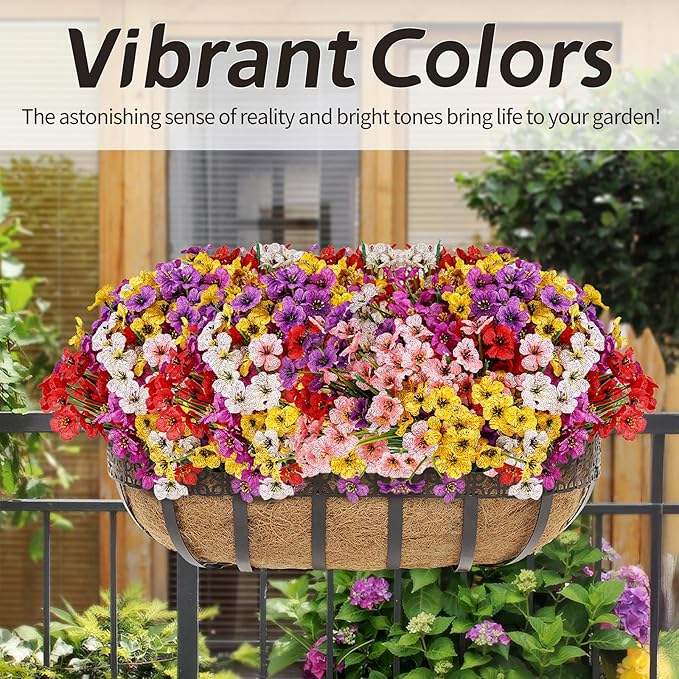 24 Bundles Artificial Flowers for Outdoor Indoor Garden Home Decoration, Plastic Flowers Decoration,Artificial Plants for Indoor Outside Garden Home Wedding Farmhouse (Mix 6 Color)