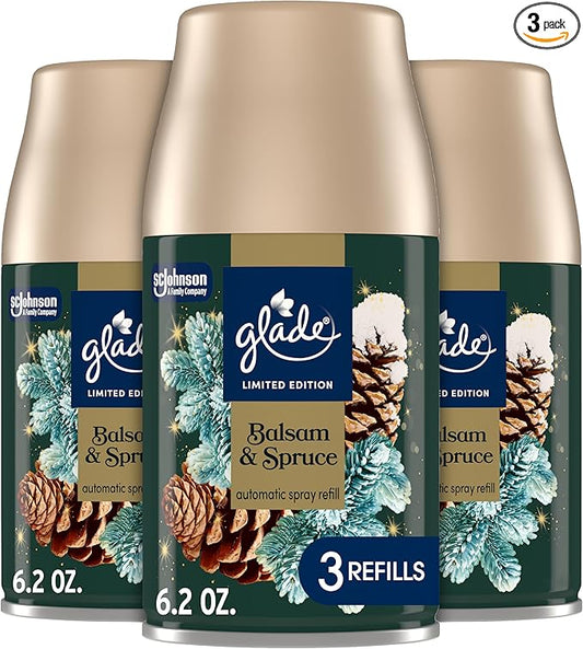 Glade Automatic Spray Refill, Balsam & Spruce, Scented Air Freshener for Home and Bathroom, 6.2 Oz, 3 Count