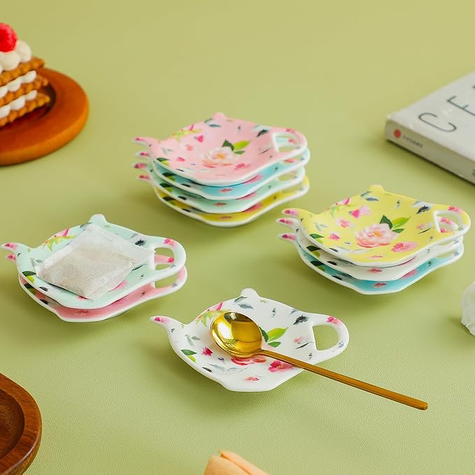 Porcelain Tea Bag Coasters, Floral Used Tea Bag Holder Ceramic, Set of 10 Tea Bag Plates Floral, Teaspoon Rest, Tea Bag Dish, Tea Party Gifts