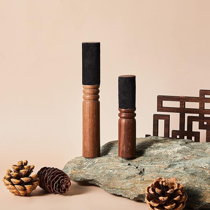 Nuanchu 2 Pieces Tibetan Singing Bowl Mallet Suede Wooden Striker Leather Wrapped Meditation Mallet Sound Bowl Stick Buddha Musical Instruments for Buddhist Meditation Yoga Chime (Black and Brown)