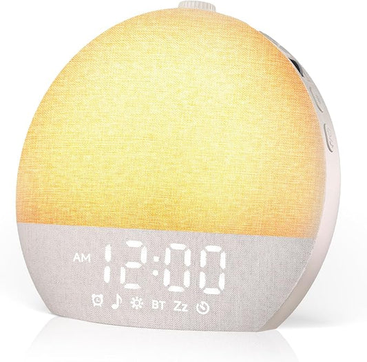 Sunrise Alarm Clock White Noise Sound Machine for Bedroom | Natural Wake-Up Light with 30 Soothing Sleep Aids, Bluetooth Speaker, Dimmable Clock, Screen-Free Design for Baby Adults Kids-Khaki