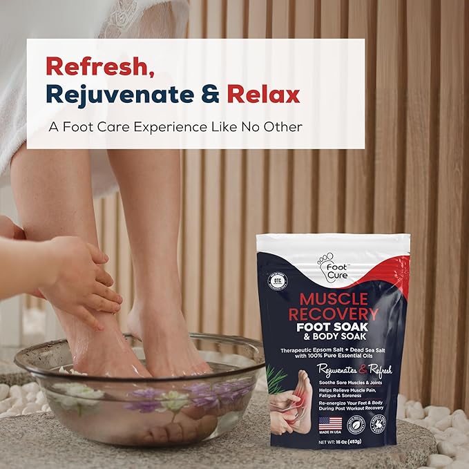 FOOT CURE Muscle Care Foot Soak with Epsom Salts – Refreshing Blend for Relaxation & Foot Care – Helps Soften Skin – Soothes Tired Feet, Invigorating Scent, Spa Pedicure – 16 oz (Pack of 2)
