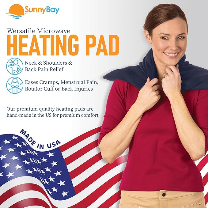 SunnyBay Extra Large Microwave Heating Pad, Microwavable Heavy Weighted Full Body Moist Hot or Cold Pack and Washable Fleece Cover, 10x24 Inches, 2.8 lbs, Navy Blue