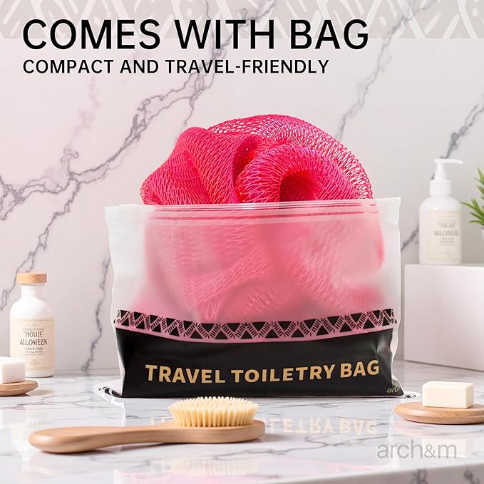 Authentic African Net Sponge Knots - Real African Bath Loofah Shower Sponges Afro Scrubber Body Exfoliating Washcloth Africa Bath Sponges for Back Scrub Shower Accessories Black + Champagne by ARCH&M