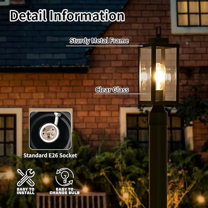 Outdoor Post Light Anti-Rust Lamp Post Lights Fixture Waterproof Exterior Lighting Lamp Post Outdoor Pole Light for Yard Pathway Driveway Fence