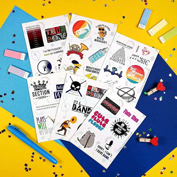 BulbaCraft 100Pcs Marching Band Stickers and Laptop Decals - Drummer Gifts, Marching Band Stuff, Gifts for Women & Men