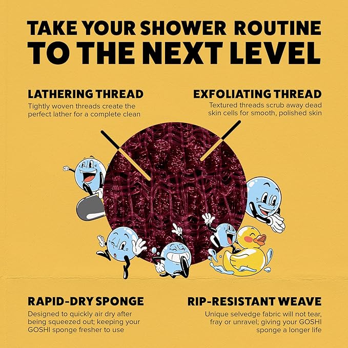 GOSHI Exfoliating Shower Sponge - Rip-Resistant, Rapid-Drying Exfoliating Bath Sponge for All Skin Types - Brick Red - Made in Japan