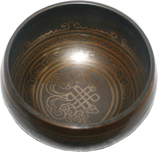 5120 SB 'B' Note Crown Chakra Antique Tibetan Auspicious Symbol Bowl Set ~ Nepal