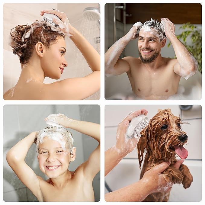 HEETA Scalp Scrubber Shampoo Brush, Scalp Massager Tool for Hair Growth, Soft Silicone Bristles for Dandruff Removal Wet Dry Use Women Men Kids Pet, Fit All Hair Types Care, Beige