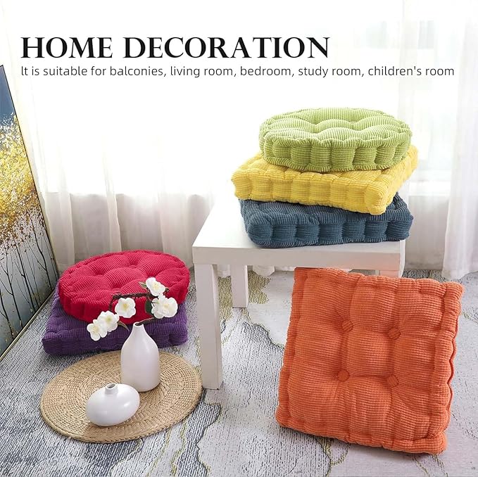 Meditation Floor Pillow 2 Pack Large Square and Round Floor Cushions for Adults Blue Corduroy Floor Seat Pillows Cushion for Living Room Balcony Tatami Yoga,18x18 Inch