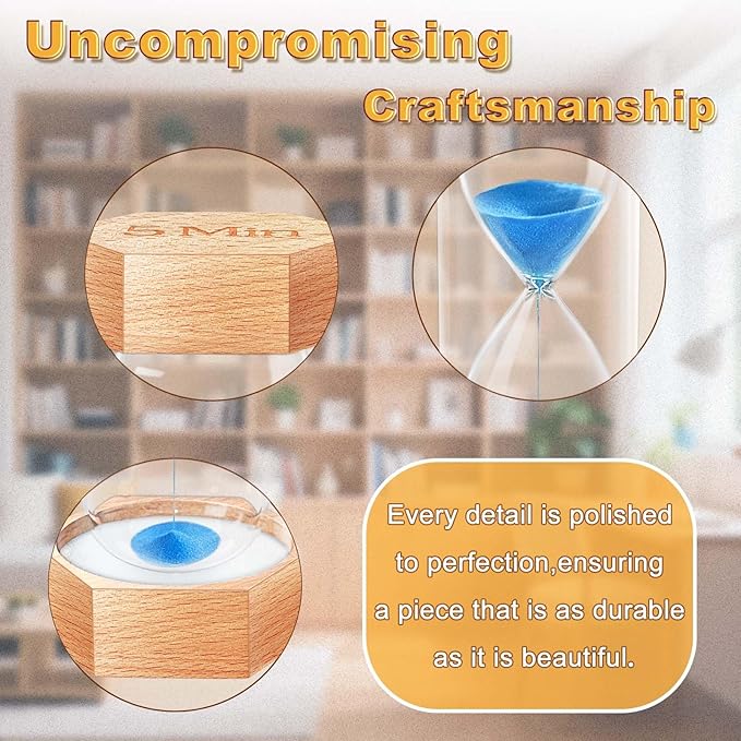 5 Minute Hourglass Sand Timer, Natural Wood Grain Hexagonal Hour Glass Sand Clock 5 Minutes, Reloj De Arena, Large Wooden Sandglass Sand Watçh 5 Min for Rustic Desk Decor, Office, Game, Classroom