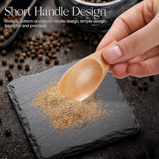 NUOMI 4 Pack Wooden Scoop for Jars, Mini Wood Spoons with Short Handle for Salt, Tea, Coffee Beans, Candy, Milk Powder, Spice, Natural Color