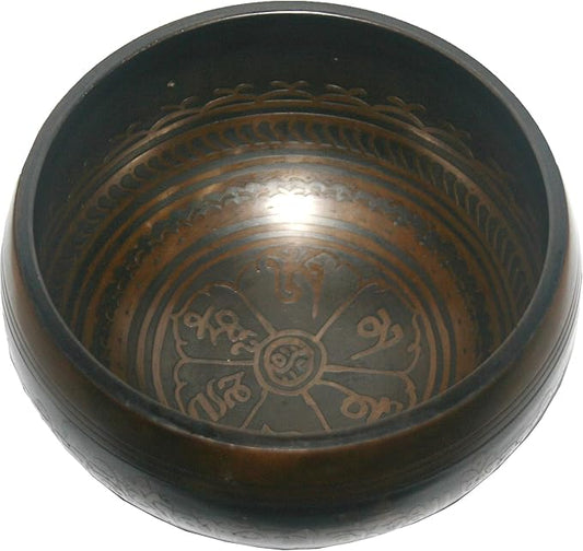 5133 SB 'B' Note Crown Chakra Antique Tibetan Auspicious Symbol Bowl Set ~ Nepal