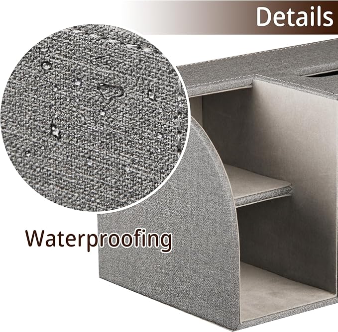 Leather Square Tissue Box Cover with Storage Tray,Cube Tissue Box Holder,Modern Facial Paper Organizer with Remote Control Holder for Bathroom,Vanity Countertop,End Table NightStand Home Office.Grey