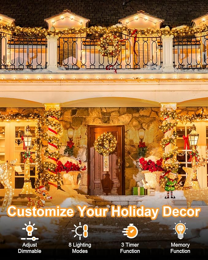 Warm White Christmas Lights Outdoor Total 250FT 760 LED, 2 Packs 380 LED String Lights Waterproof, Timer & Memory, 8 Modes Dimmable Plug in Fairy Lights for Tree Outside Xmas Holiday Decorations