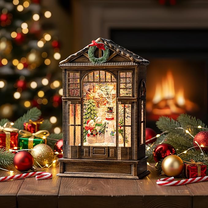 Christmas Snow Globe Swirling Glittering Snowman Choir Manger Scene, USB Lined/Battery Operated Lighted Snowman Carolers Musical Water Lantern for Christmas Festival Decoration Gifts