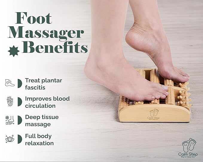Wooden Foot Roller Massager for Plantar Fasciitis Relief - Arch-Shape Design for Neuropathy & Stress Relief - Durable & Portable Wooden Foot Massager roller - Includes Reflexology Chart