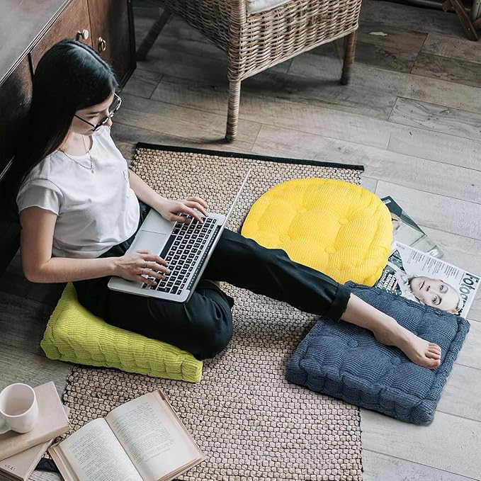 2 Pack Meditation Floor Pillow Large Square and Round Floor Cushions for Adults Purple Corduroy Floor Seat Pillows Cushion for Living Room Balcony Tatami Yoga,18x18 Inch