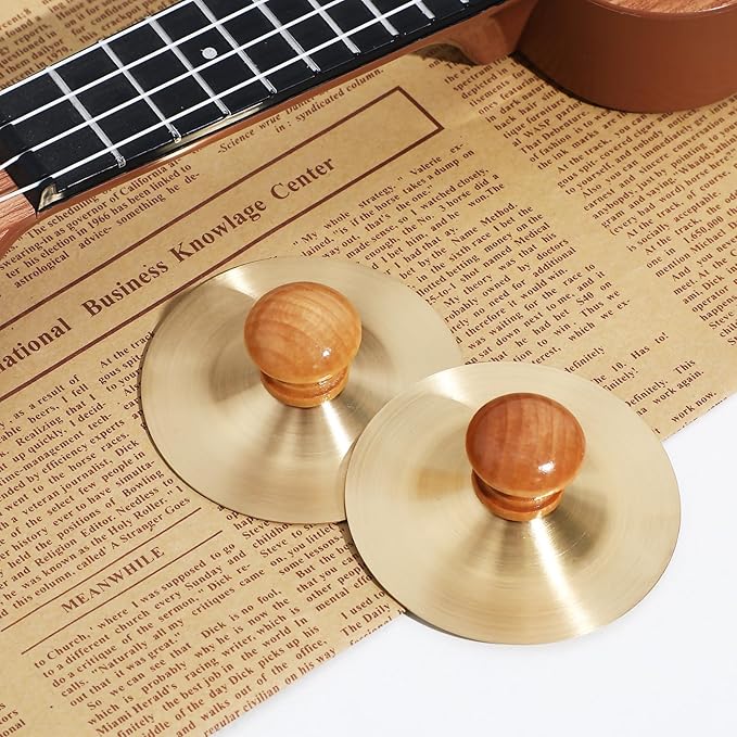 DOITOOL 1 Pair /2 pcs Small Finger Cymbals Belly Dancing Hand Cymbals for Adults Kids Percussion Musical Instrument for School Bands Family Entertainment, Golden Zills/Sagats 2.75 * 2.75 * 1.18inch
