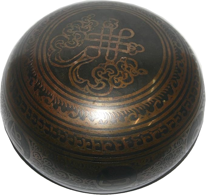 3383 SB Tibetan Auspicious Symbol Singing Bowl Set ~ Mallet Cushion Meditation Chakra Healing Prayer Yoga Mindfulness (SB-3383-D)