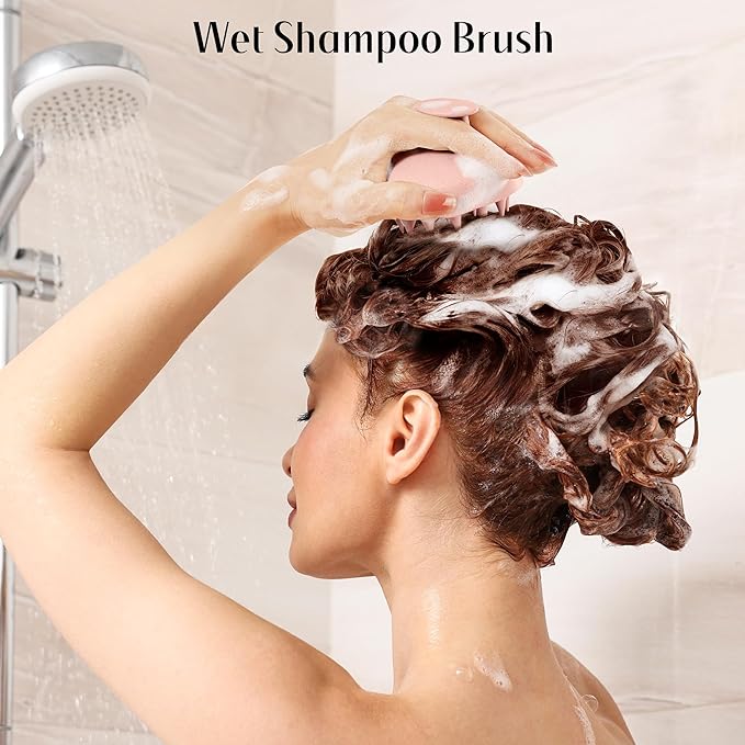 HEETA Scalp Scrubber Shampoo Brush, Scalp Massager Tool for Hair Growth, Soft Silicone Bristles for Dandruff Removal Wet Dry Use Women Men Kids Pet, Fit All Hair Types Care, Pink