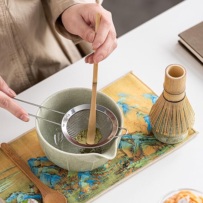 Ceramic Matcha Whisk Set, Complete Matcha Set-8PCS for Ceremonial Grade Matcha, Tea Gifts for Tea Lovers for Christmas, Birthday, Halloween (Matcha Color)