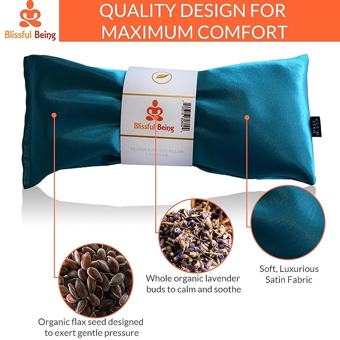 Lavender Eye Pillow | Hot or Cold Weighted Satin Eye Mask Perfect for Sleeping, Yoga, Meditation | Gifts for Women, Birthday, Teachers | Natural Herbal Relaxation | Made in USA (Aqua)