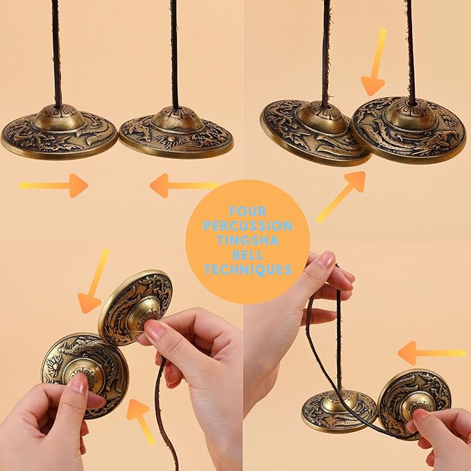 Tibetan Tingsha Cymbals Meditation Chime Bells 2.5" Dragon and Phoenix with Embossed Bell with Gift Box Drawstring Cloth Bag for Sound Healing, Yoga, Stress Relief Meditation Instruments