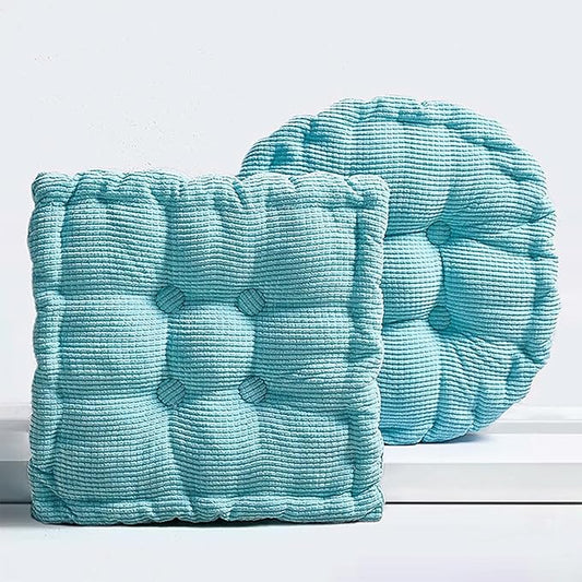 Large Square and Round Floor Cushions for Adults 2 Pack Meditation Floor Pillow Sky Blue Corduroy Floor Seat Pillows Cushion for Living Room Balcony Tatami Yoga,18x18 Inch