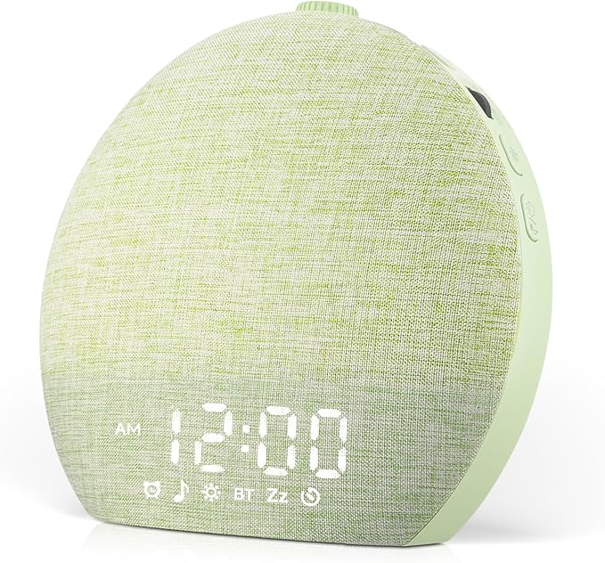 Sunrise Alarm Clock White Noise Sound Machine for Bedroom | Natural Wake-Up Light with 30 Soothing Sleep Aids, Bluetooth Speaker, Dimmable Clock, Screen-Free Design for Baby Kids-Matcha Green