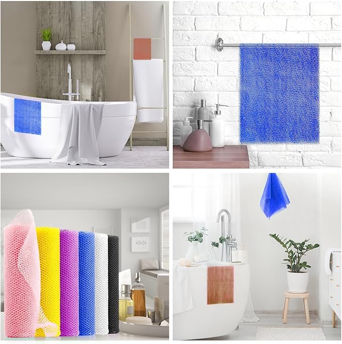 UJFQBH 6 Pieces African Bath Sponge African Net Long Net Bath Sponge Exfoliating Shower Body Scrubber Back Scrubber Skin Smoother,Great for Daily Use (Pink, Yellow, Purple, Blue, Black, Off-White)