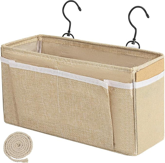 Bedside Caddy, bedside organizer, Hanging Organizers, Storage Bags with Self-adhesive on The Back to Hang Over Beds for Headboards, Bunk Bed, Car Seat Back Organizers (Upgraded Version Beige)