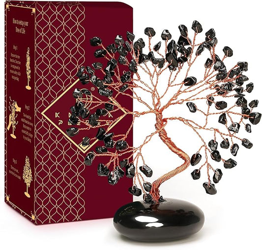 KARMAPLEDGE Black Obsidian Crystal Tree of Life Gifts for Women, Home and Office Desk Decor, 7 Chakra Reiki Healing, Tree for Positive Energy, Good Luck, Money, Meditation, Birthday Gifts