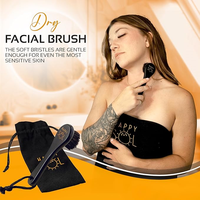 Dry Facial Brush, Exfoliating Face Brush, High Quality Beechwood, Supports Lymphatic Drainage, Natural Face Brush