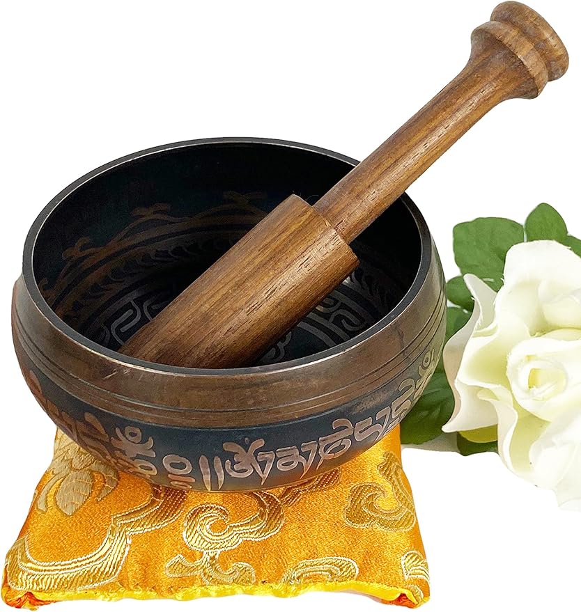 3003 SB 'D' Note Sacral Chakra Antique Tibetan Auspicious Symbol Bowl Set ~ Nepal