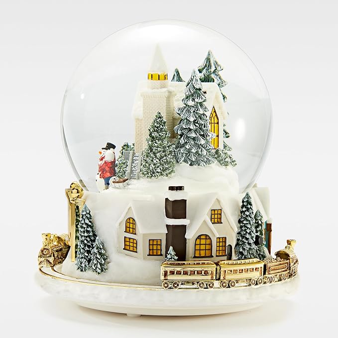 THINGS REMEMBERED Engraved Light Up Colorful Village Musical Snow Globe, Plays Joy to The World Music, Beautiful and Unique Christmas Decor(Free Customization)