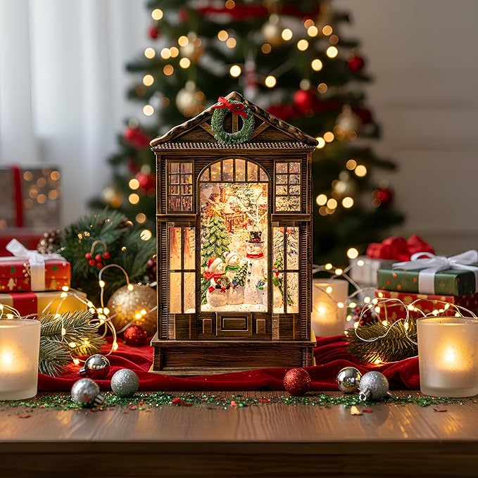 Christmas Snow Globe Swirling Glittering Snowman Choir Manger Scene, USB Lined/Battery Operated Lighted Snowman Carolers Musical Water Lantern for Christmas Festival Decoration Gifts