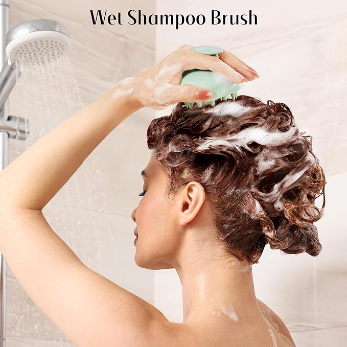 HEETA Scalp Scrubber Shampoo Brush, Scalp Massager Tool for Hair Growth, Soft Silicone Bristles for Dandruff Removal Wet Dry Use Women Men Kids Pet, Fit All Hair Types Care, Green